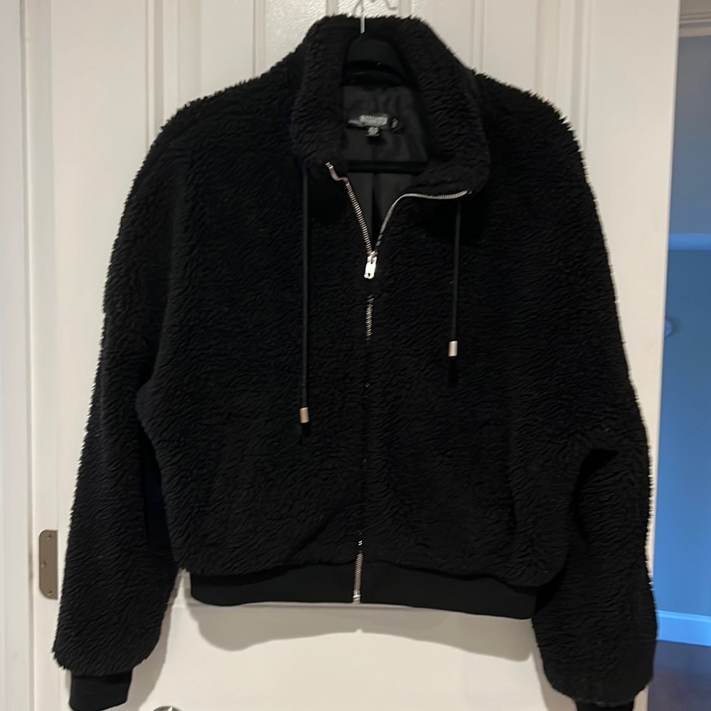 MisGuided Black cropped teddy sweatshirt